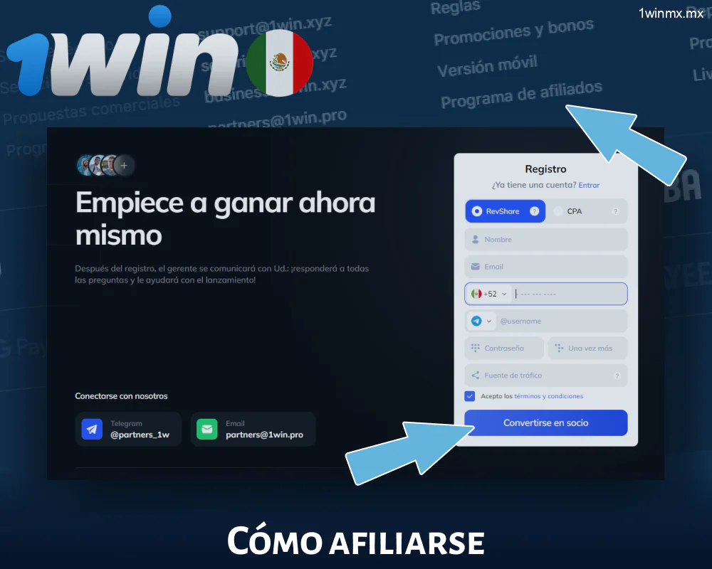 Cómo afiliarse a 1win MX