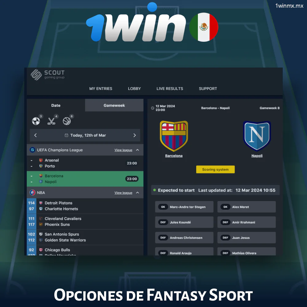 Opciones de Fantasy Sport en 1win MX
