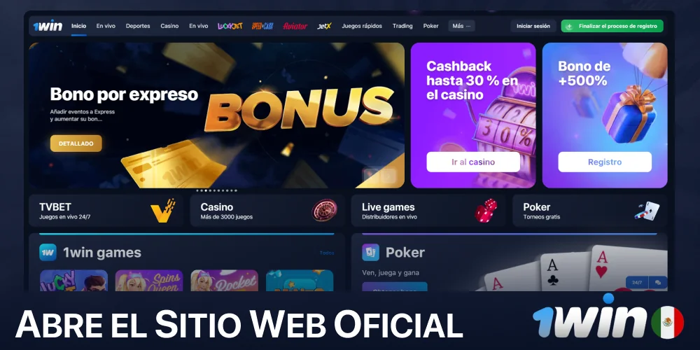 Abre el sitio web oficial de 1win