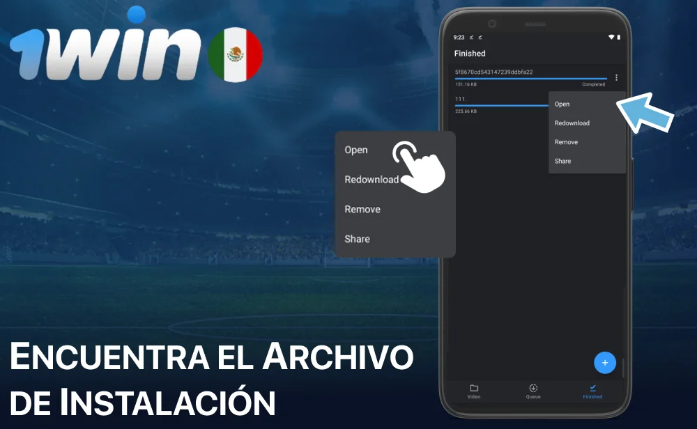 Encuentra el archivo de instalación para encontrar la aplicación 1win