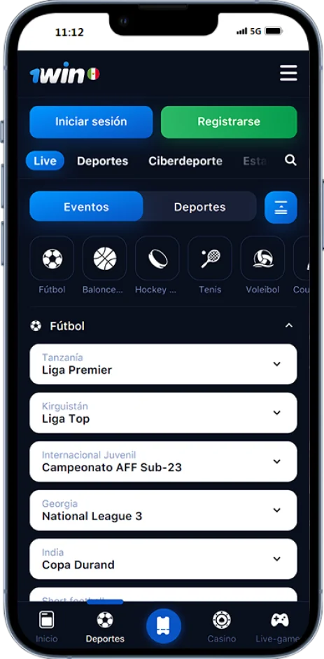 Captura de pantalla de la sección de deportes de la aplicación 1win