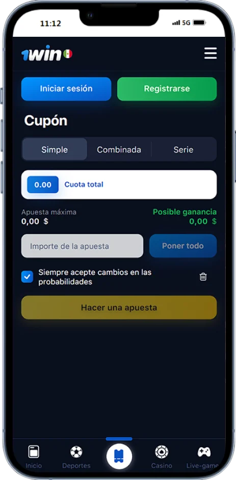 Captura de pantalla de la lista de apuestas en la aplicación 1win