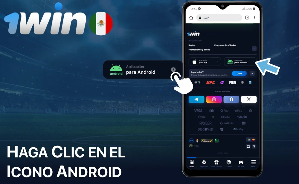 Haga clic en el icono Android en 1win