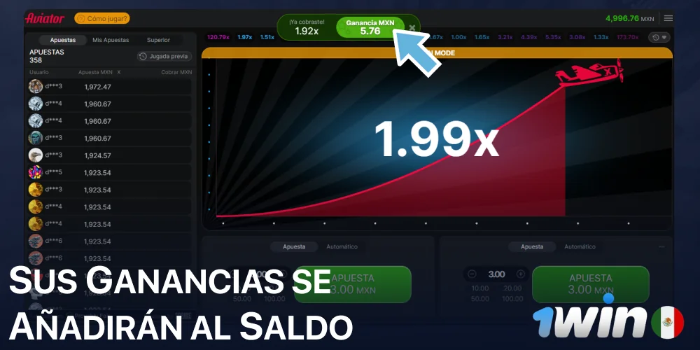 Sus ganancias se añadirán al saldo en 1win